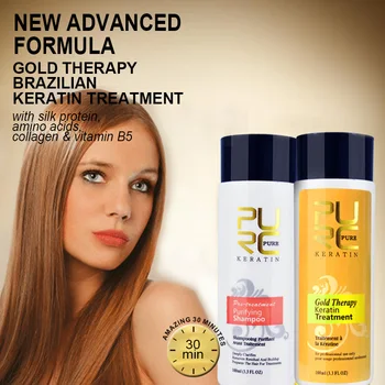 

2pcs PURC Gold Green apple fragrance keratin hair straightening advanced formula and Lasting shine smooth Leave-in Hair mask