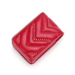 Mini Handy Simplicity Hasp Style Durable Soft Original Leather Exquisite Office Lady Lipstick Bag With Small Mirror