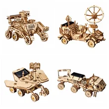 Robotime-Juego de construcción 3D de caza espacial de madera para niños y adolescentes, juguete de ensamblaje de energía Solar, 4 tipos móviles, LS402