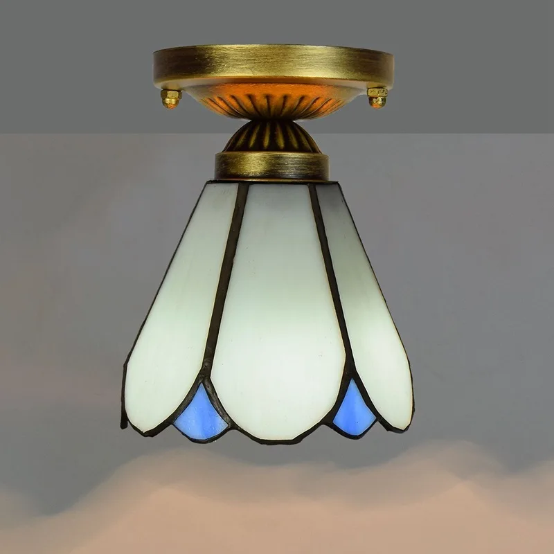

European Mediterranean modern simple white corridor, balcony, foyer, window, small ceiling lamp, Tiffany glass