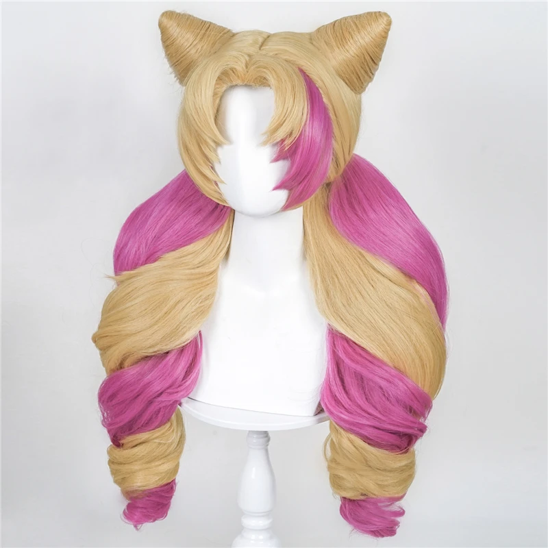 Gwen Cosplay Wig LOL Cafe Cutie Gwen Cosplay Long Wave Yellow Pink Mixed Ponytails Hair Heat Resistant Synthetic Wigs holidays costumes