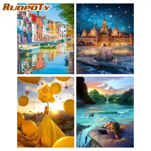 

RUOPOTY Abstract Landscape Digital Painting By Numbers sea DIY on Canvas Painting by numbers Handpainted Home Decor Gift Acrylic