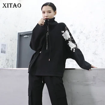 

XITAO Embroidery Floral Sweatshirt Fashion 2020 Drawstring Batwing Sleeve Minority Small Fresh Casual Loose Sweatshirt GCC3036