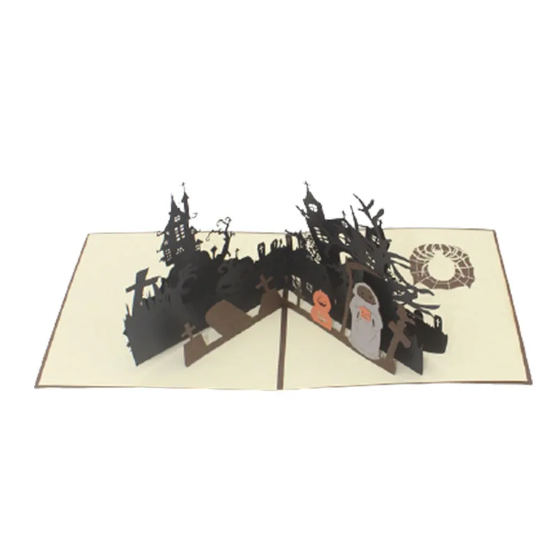 

5pcs 3D Halloween Pumpkin Castle Ghost Cross Pop UP Cards Greeting Cards for Kids Gift Thank You Card Halloween Cards Postcards