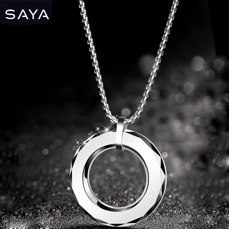 

Men Fashion High Polsihed Tungsten Carbide Pendants Necklace with Titanium Steel Necklace Round Shape Free Engrave