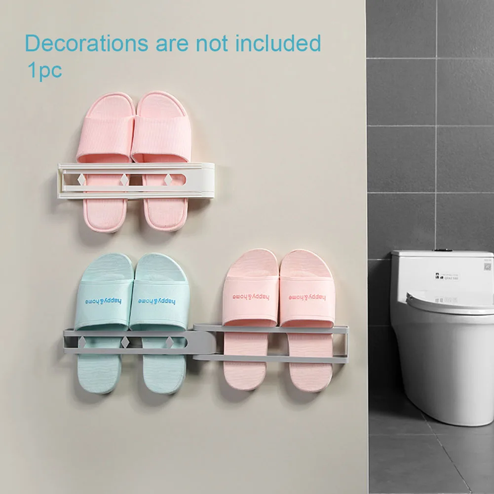 Bathroom Shelf Foldable Rotatable Slippers Shoe Rack Home Punch Free Self Adhesive Organizer Moisture Proof Toilet Wall Mounted