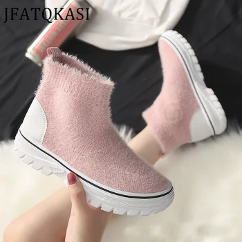 

Women Snow Boots Winter Ankle Boots Woman Plush Upper Non-Slip Fashion Thick Brand Female Warm Shoes Plus Size 2020 New Style
