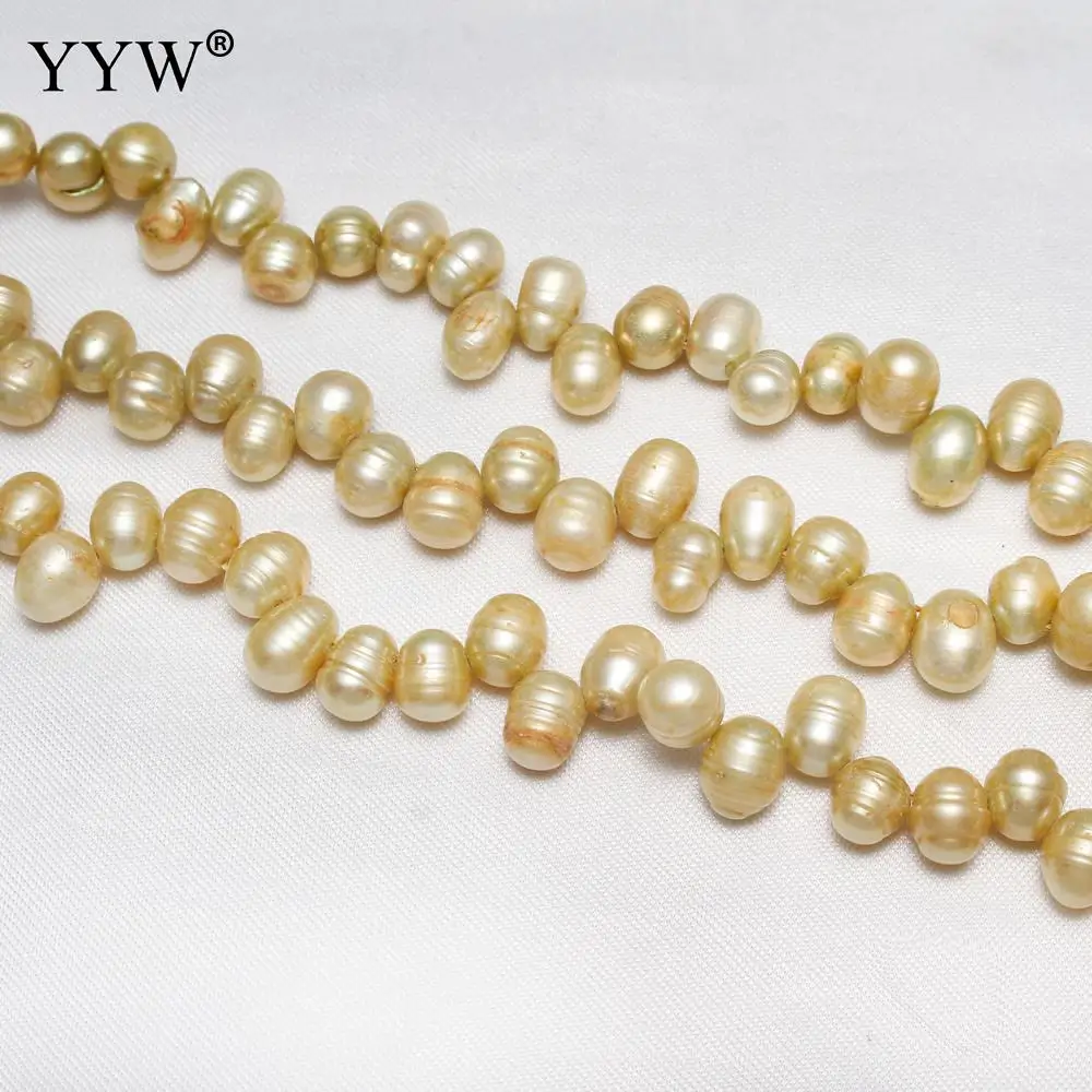 6-7mm Yellow Natural Cultured Rice Freshwater Pearl Beads For Jewelry Making Bracelet Earrings Nacklace Loose Pearls 14.5 Inch