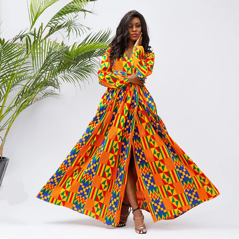 Africano feminino dashiki impressão com decote em