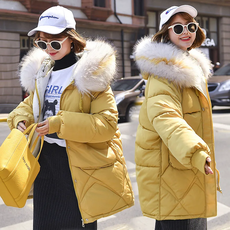 

2019 New Style Korean-style down Cotton Coat Large Fur Collar BF Loose Version of Winter Large Size Cotton Overcoat