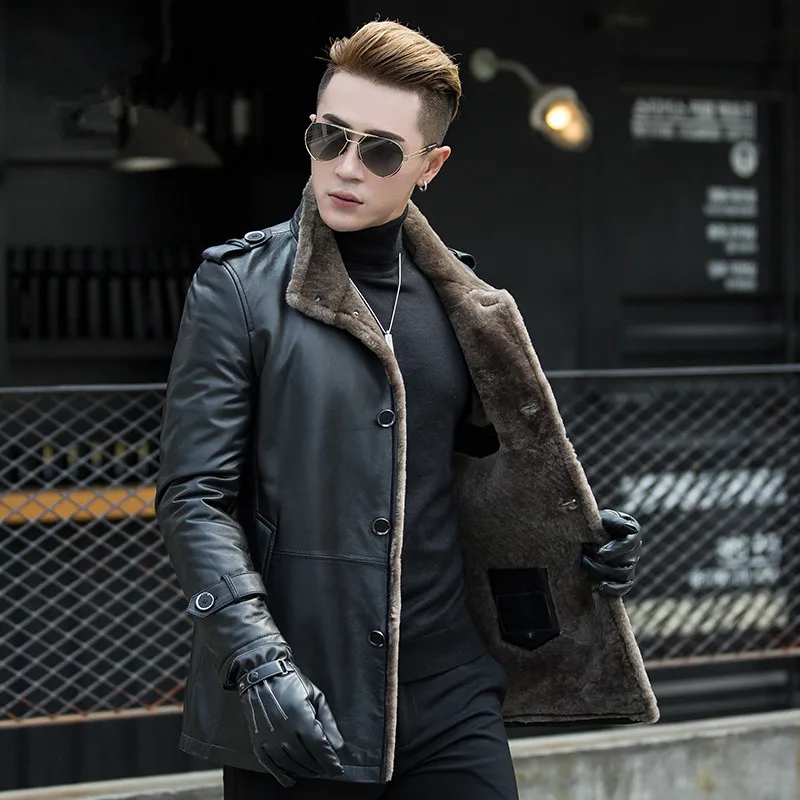 Мужская куртка из натуральной кожи, зимняя куртка из натуральной шерсти, шуба из натуральной овчины, теплые куртки размера плюс, Erkek Монт, LWB17611