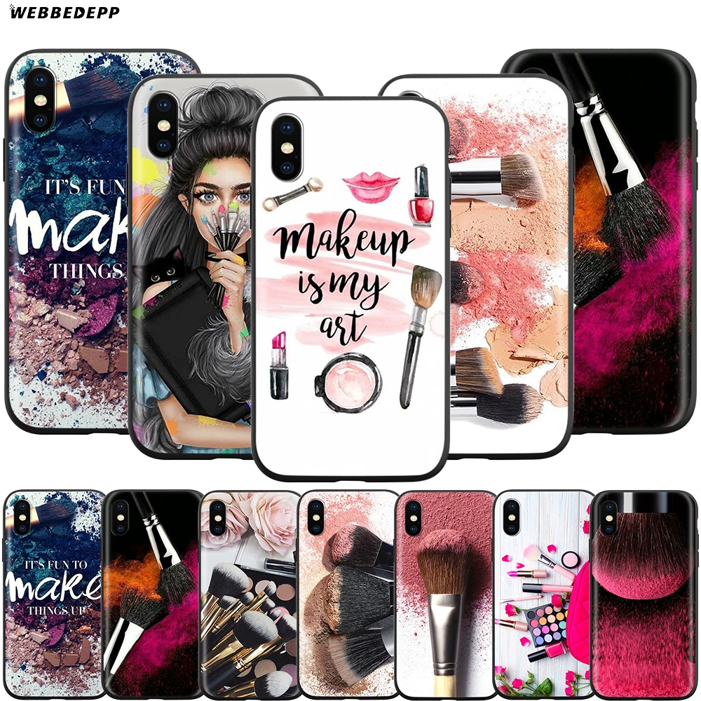 

Webbedepp Beautiful Girl's Makeup Brush Case for Apple iPhone 11 Pro XS Max XR X 8 7 6 6S Plus 5 5S SE