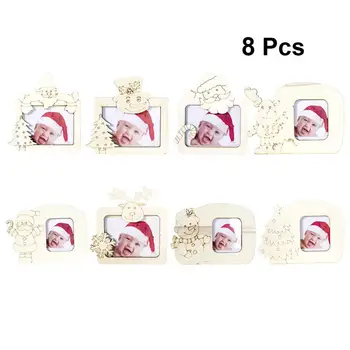 

8pcs Christmas Decor Photo Frame Desktop White Board Christmas Themed Wooden Picture Frame Craft Photo Frame Decor For Hotel A35