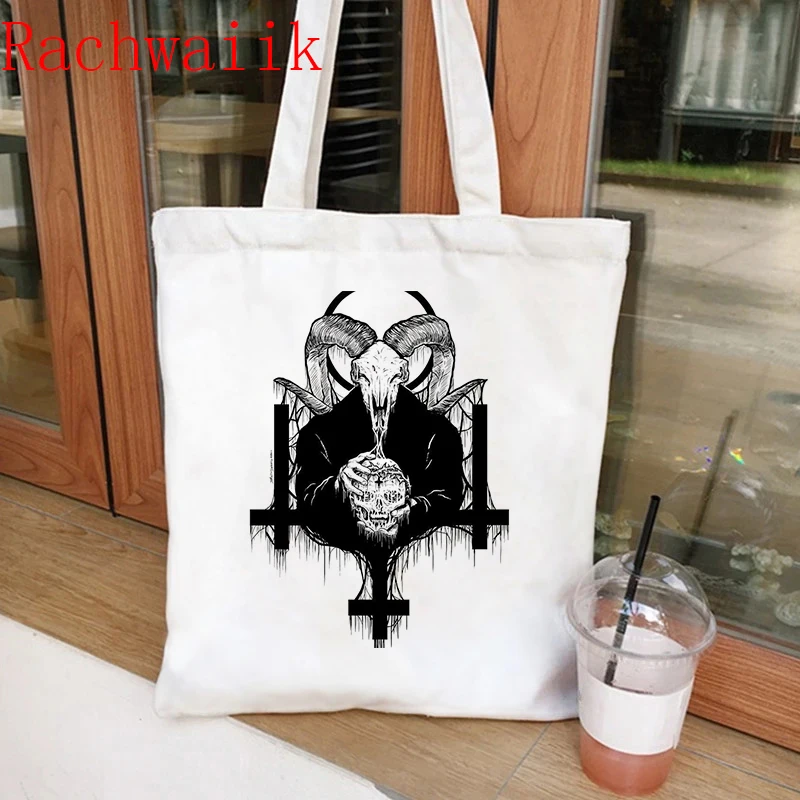 2021 Satan Shopping Bag Graphic Tote Harajuku Shopper Bag Women Canvas Shoulder Bag Female 90s Funny Eco Large-capacity anime 