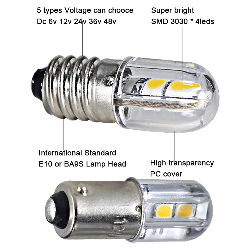 Новый супер мини светодиодная лампа E10 BA9S T4W 6v 12v 24v 36v 48v 110v 220v Индикатор светильник
