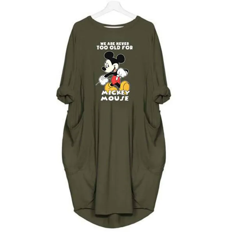Benemaker Plus 5XL Maternity Mickey Mouse Dresses Women's Pregnancy Long Sleeve Dress Clothes For Women Pregnant Nursing YC011 - Цвет: Army Green