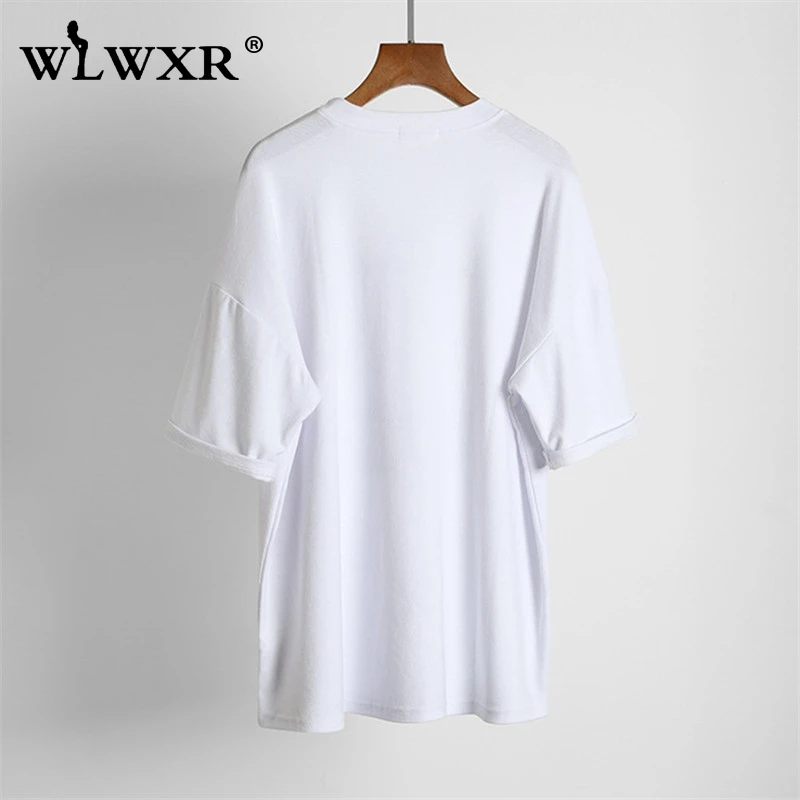 WLWXR Хлопковая женская белая негабаритная Футболка женская Свободная футболка с буквенным принтом и круглым вырезом Harajuku женская летняя футболка
