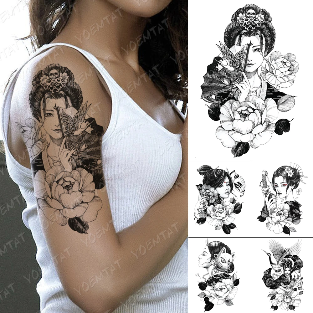 Gueixa no Braço Feminina: Tatuagem Temporária que Transforma seu Estilo com Arte  Japonesa Autêntica, image size:1000x1000