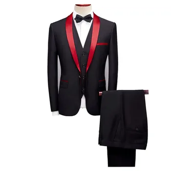 

2020 Fashion Men Wedding Suits Shawl Lapel 3 Pieces Suit (Jacket+Vest+Pants) Business Casual Suits Groom Prom Plus Size 4XL 5XL
