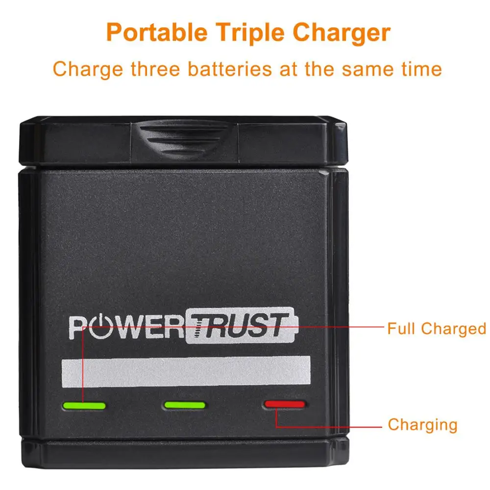 1Triple Charger PowerTrust Батарея для экшн-Камеры GoPro hero 5 hero 6 hero 7/8 черный батареи и тройной Зарядное устройство для экшн-камеры GoPro hero Akku емкостью экшн Камера - Color: 1Triple Charger