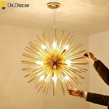 

Post-modern LED Pendant Lights Lighting Aluminum Warm Light Tube Ball Creative Hanging Lamp Golden Cafe Pendant Light Luminaria