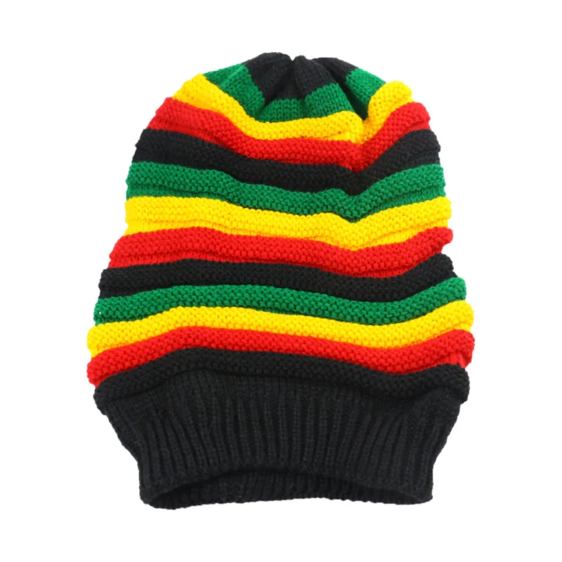 

Vogue of new fund of 2019 han edition loose early autumn the rainbow stripe knit cap joker warm of cap hat on her head