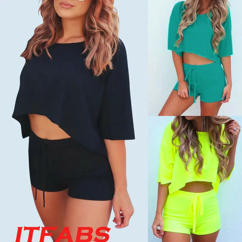 

Women Summer Loose 2 Piece Set Crop Top and Shorts Outfit Short Sport Jumpsuit