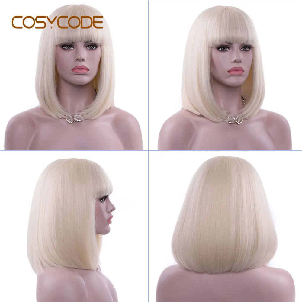 COSYCODE, синтетический блонд, парик для женщин, без шнурка, косплей, парик, цвет 613, прямой парик с челкой, натуральная волна, средняя часть костюма