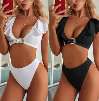 

Hot swimsuit 2020, new tank top action bikini, split swimsuit sexy special metal buckle flaps v-neck bicep