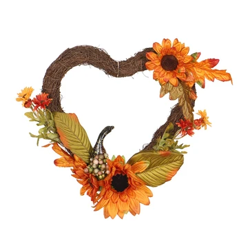 

Fall Wreath Artificial Fall Wreath For Front Door Christmas Wreaths With Pumpkins Sunflower Maple Leaf And Berry Halloween