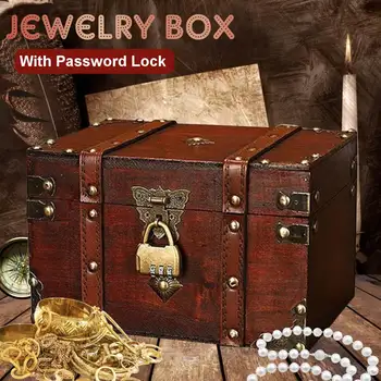 

11Vintage Cosmetics Desktop Wooden Storage Box with Lock Antique Style Jewelry Organizer for Wardrobe Jewerly Box Trinket Box