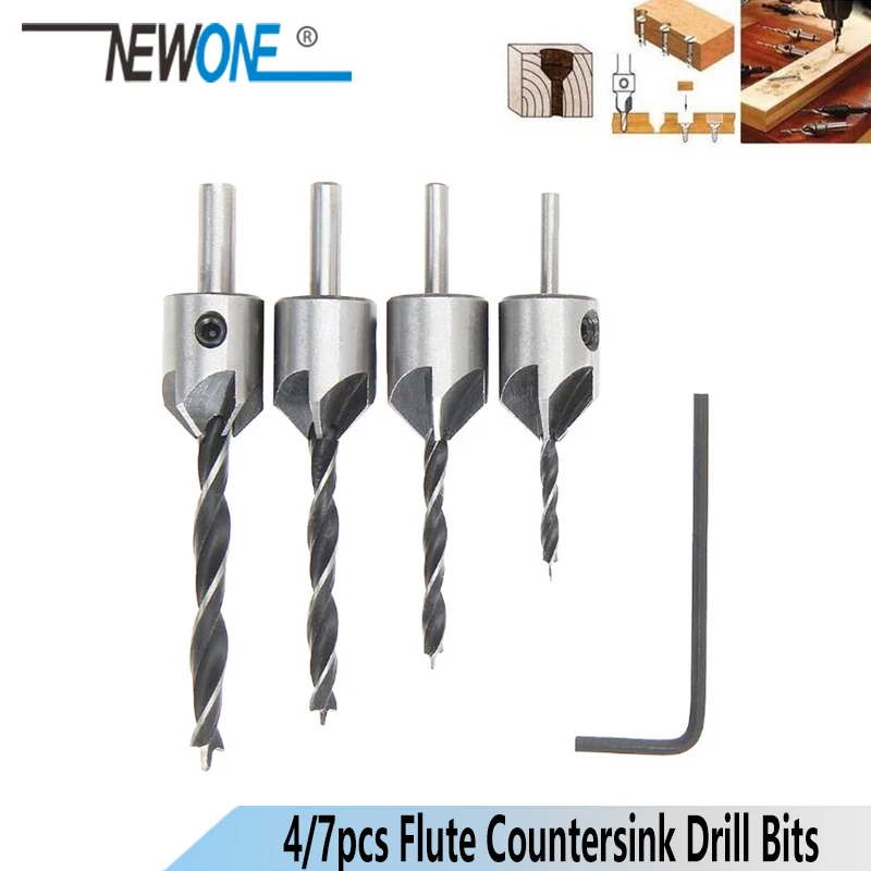 3-10mm HSS Screw Chamfer 5 Flute Countersink Twist Drill Bits Woodworking Tool
