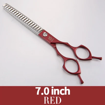 Fenice красочные 6,5 дюймов истончение ножницы для ухода за собакой филировочные ножницы скорость 85% JP440C 17 зубов Chunker сдвиг - Цвет: 7.0 red