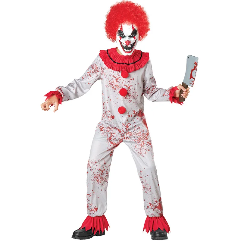 Umorden Fantasia Purim Halloween Costumes for Child Kids Boys Scary Creepy Bloody Killer Circus Clown Jester Costume Cosplay kids cosplay costume
