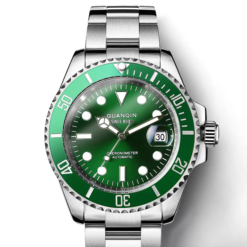 GUANQIN мужские часы Топ бренд класса люкс Япония движение водонепроницаемый механический Топ автоматические часы для мужчин Сапфир Спорт reloj hombre - Цвет: Зеленый