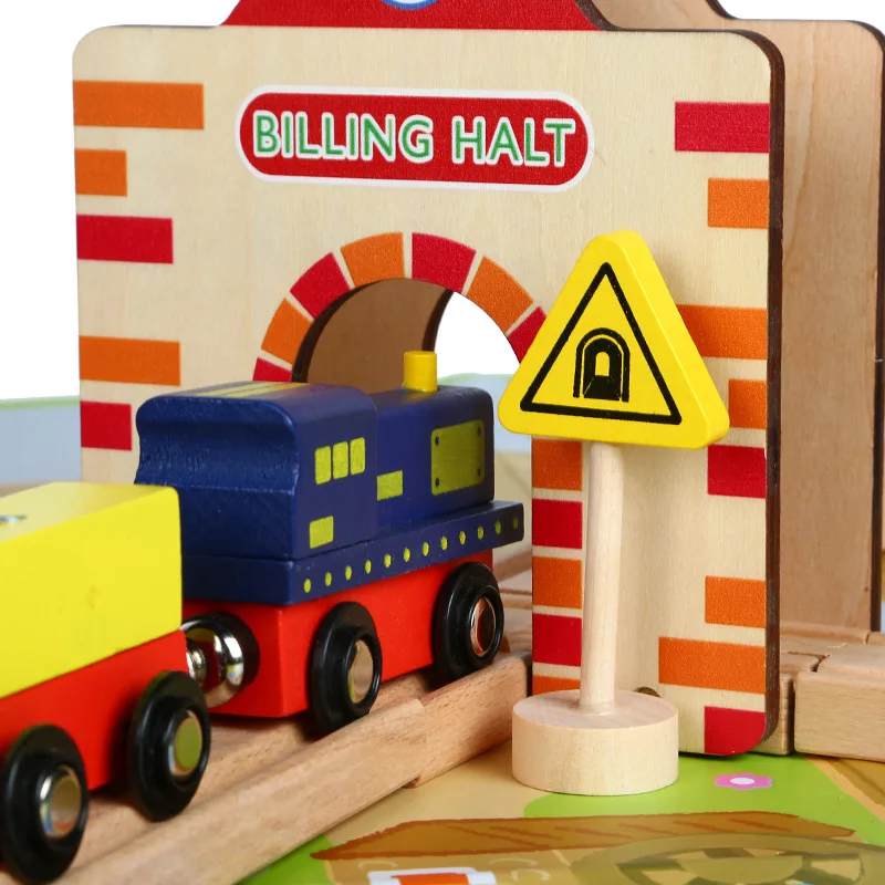 

Children Wood Thomas Small Train Rail Car Toy Wooden Train 54 PCs Set Educational Assembled