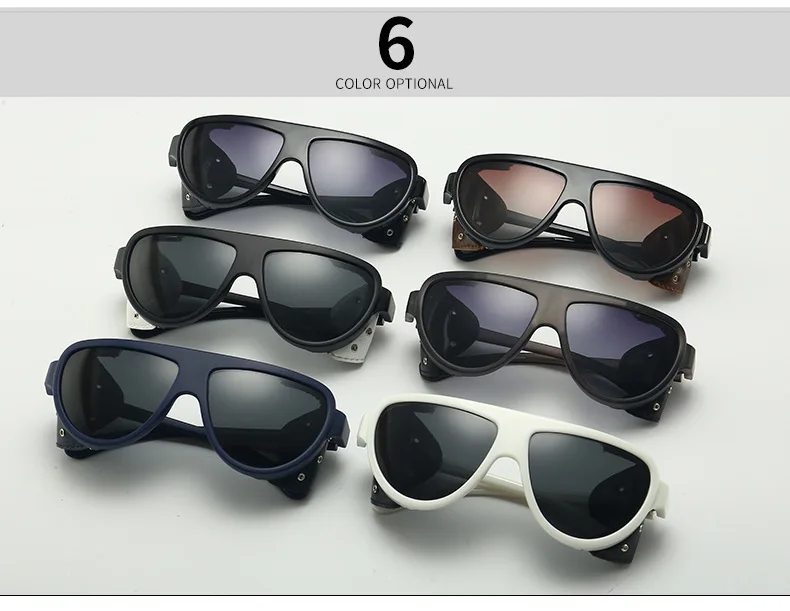 Steampunk Black Pu Leather Frame Polarized Sunglasses For Men Vintage Luxury Brand Round Punk Sun Glasses Women Chic Eyewear New