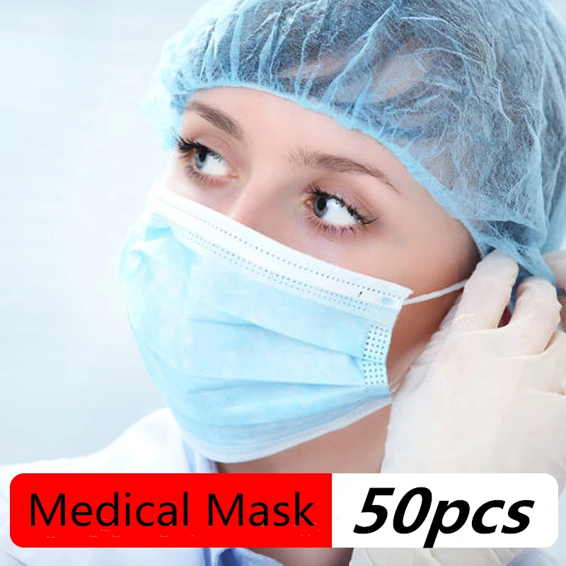 

50pcs Profession Disposable Medical Surgical Mask 3Player PM2.5 Nonwoven Anti-Dust And Flu Mask Soft Breathable Air Filter Masks