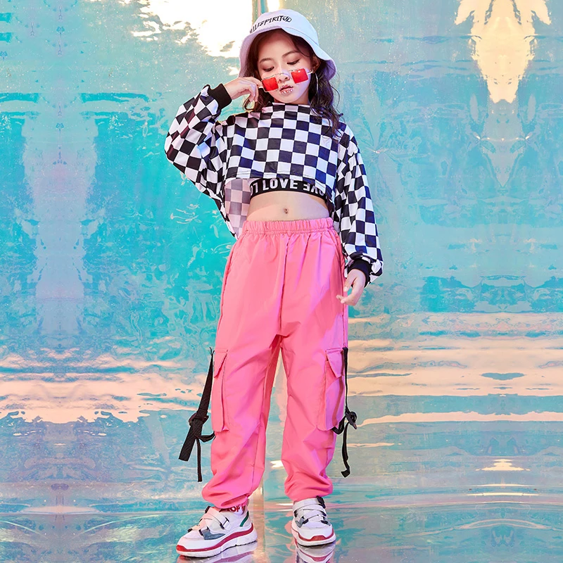 Kids Hip Hop Clothes Girls Jazz Street Dance Costume Children Ballroom Dancewear Sweatshirt Pants Set Stage Outfit DQS2563