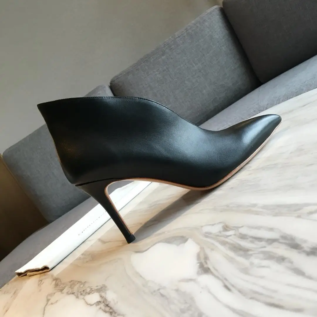 New Sexy High Heels Women Chic Designer Shallow Boots Women Genuine Leather Pointed Toe Shoes Woman Autumn Zapatos De Mujer