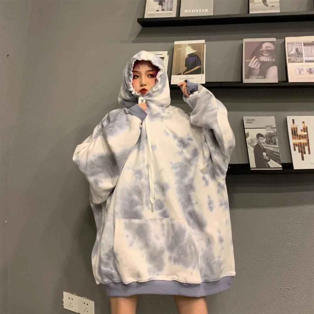 Hip-Hop unisex Streetwear clothing personality Tie dyeing winter casual loose long-sleeve bf oversized women hoodie sweatshirt