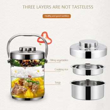 

Stainless Steel Lunch Box 1.6L 28cm School Travel Double Layer Vacuum Thermal Food Container Bucket