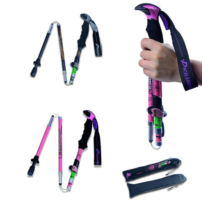 H Portable Outdoor climbing trekking pole Folding Hiking Stick Cane Trekking Poles Anti-Skid Handle Walking Sticks