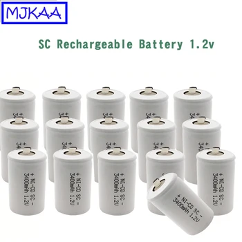 

MJKAA 12/15Pcs SC 1.2V Rechargeable Battery 3400mAh Sub C Ni-cd Cell with Welding Tabs for Electric Drill Screwdriver