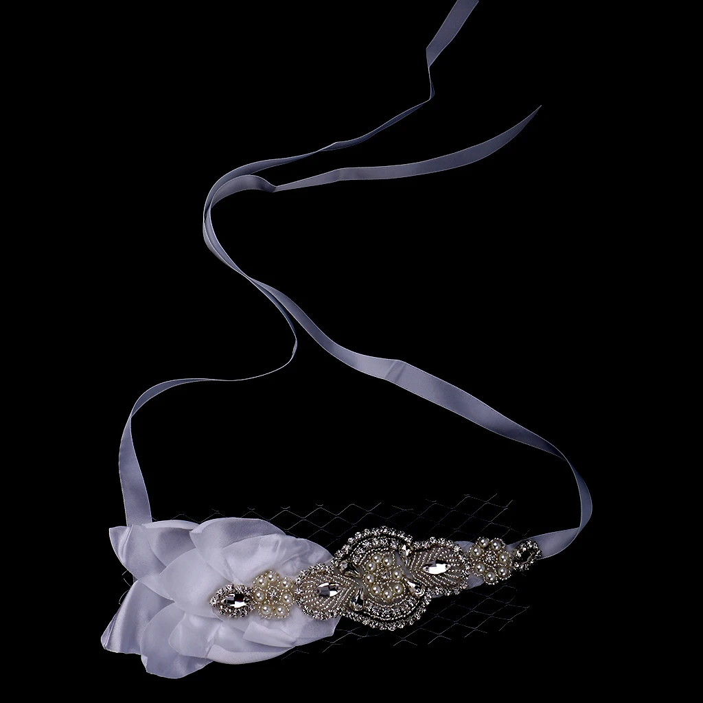 Diamante White Mesh Sparkly Crystal Headband 1920s  Headpiece Fancy Dress Hair Band