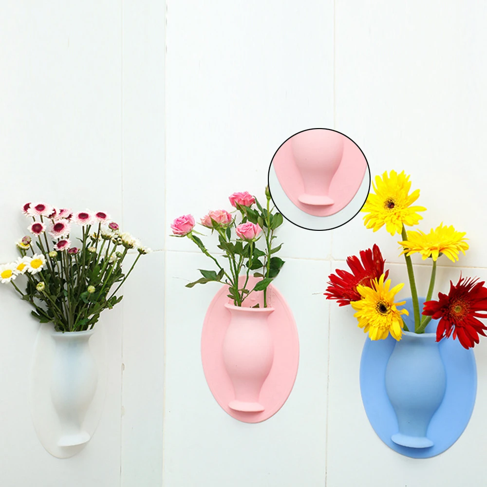 

1PCS Creative Silicone Sticky Flower Pot Wall Stick Flower Potted Plants Container for Home Office Wall Refrigerator Decoration