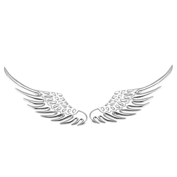 

2 X Silver Tone Metal 3D Wing Design Badge Emblem Sticker for Car