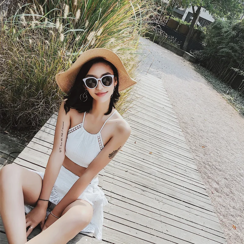 

Hot Springs Bathing Suit Women's Split Type Three-piece Set Slimming High-waisted Small Bust Gathering South Korea Graceful Holi