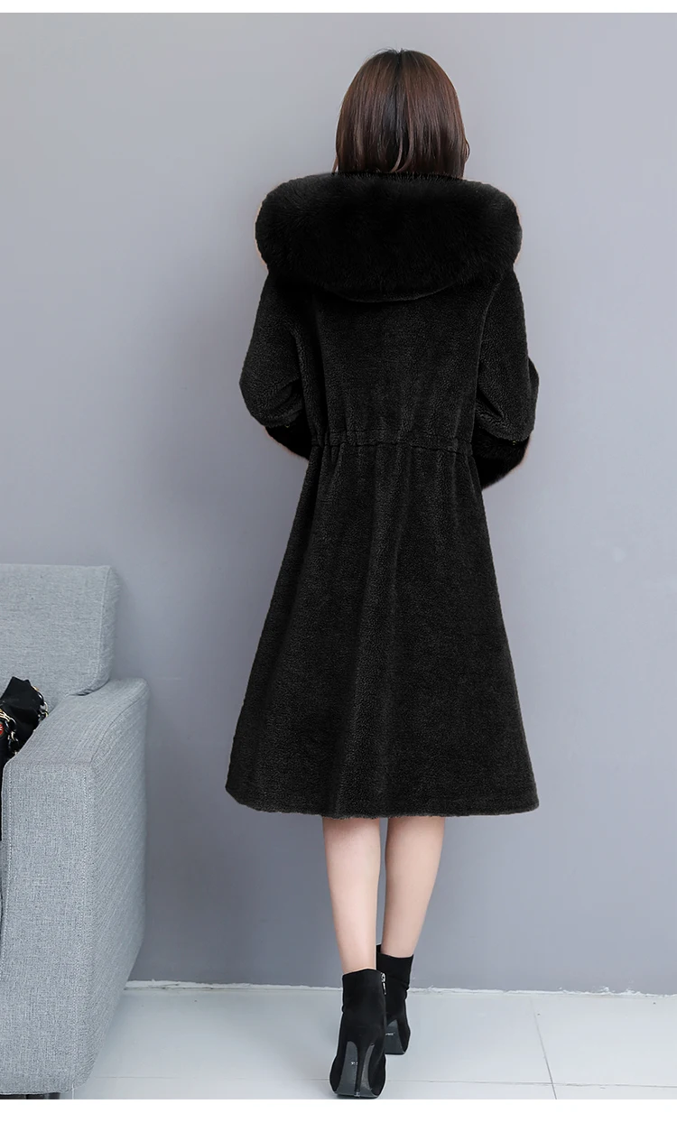 Зимнее меховое пальто для женщин овечья стрижка тонкое длинное пальто роскошная норковая шерсть теплая верхняя одежда большой мех с капюшоном меховая куртка верхняя одежда