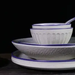Столовая посуда в японском стиле керамический набор керамическая чаша и блюдо простой питье голубое обрамление Отель Ресторан настольная
